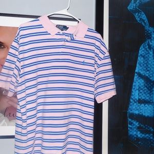 Ralph Lauren Men's Striped Polo PINK with NAVY str